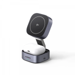 Ugreen W702 3in1 inductive charger with MagSafe | Qi2 and USB-C port for phone | headphones - juodas