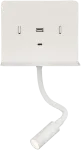 9W LED sieninis &scaron;viestuvas CALMA, baltas, 3000K, su skaitymo &scaron;viestuvėliu ir USB, A3836001B