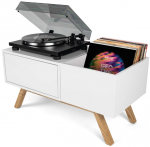 Laikiklis Reloop &bdquo;Glorious&ldquo; patefono formos žema lentynėlė yra auk&scaron;tos kokybės baldas, pasižymintis retro 1960-ųjų dizainu.