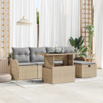 Lauko baldų komplektas Sodo Sofų Rinkinys su pagalve 6 pcs Smėlio Poli ratanas
