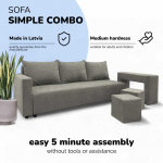 Meb & Podrez Dvivietis i&scaron;skleidžiamas sofa su staliuku ir pufais &bdquo;Simple Combo&ldquo;, &bdquo;Podrez&ldquo;, &scaron;viesiai pilka