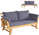 COSTWAY akacijos medienos lauko sofa-lova su reguliuojamais porankiais ir pagalvėlėmis, 198 &times; 75 &times; 75 cm
