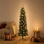 Dirbtinė siaura kalėdinė eglutė su žaisliuku 120 cm 150 LED