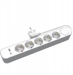 Plast-Rol Prailgintuvas su 5 schuko lizdais + 2xusb a+c su jungikliu 1,5m Plastrol
