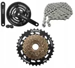 Shimano 7 pavarų pavaros komplektas: &scaron;vaistiklis 48t, laisvoji pavara 34t, grandinė 3x7, pavara 3x7