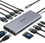 14-in-1 Usb-c dokų stotelė su 2x 4k Hdmi, Dp, Ethernet