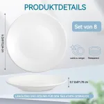 Affek Design 8 vnt. baltos keraminės desertinės lėk&scaron;tės, 15,2 cm