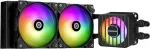 Enermax Liqmaxflo 240 mm cpu aio skysto au&scaron;inimo sistema (lga 1700, 1200, am5, am4) - xtreme dual chamber siurblys - argb vrm vandens bloko ventiliatorius - 380w+ tdp (2x 120 pwm argb silent flow ventiliatorius); elc-lmf240t-argb, juoda
