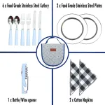 Stalo įrankių rinkinys 2 asmenims arba ne&scaron;iojamų stalo įrankių rinkinys 4 asmenims, 11 dalių rinkinys piknikui 2 asmenims arba 23 dalių rinkinys piknikui 4 asmenims, maistinės klasės ss stovyklavimo lėk&scaron;tės ir ss stalo įrankiai (2 asmenims, mėlyna)