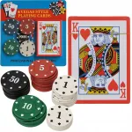 Pokerio rinkinys: žetonai 24vnt, kortų kaladė, žaidimo kortos su žetonais