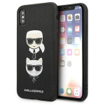 Karl Lagerfeld dėklas, skirtas iPhone X / XS KLHCPXSAKICKCBK juodos spalvos kietas dėklas , skirtas Saffiano Karl-Choupette Head