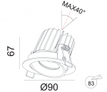 Lubinis &scaron;viestuvas Dimeriuojamas Įleidžiamas LED &scaron;viestuvas NOBLE R1232, 15W, 3000K, 60&deg;, garantija 10 metų