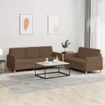 Sofa Sofos komplektas su pagalvėlėmis, 2 dalių, rudas, audinys