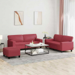 Sofa Sofos komplektas, 3 dalių, raudonojo vyno spalvos, dirbtinė oda