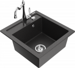 Granitinė virtuvinė plautuvė Mexen Vito su mai&scaron;ytuvu ir sifonu, Juodas granite+Chrome