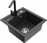 Granitinė virtuvinė plautuvė Mexen Vito su mai&scaron;ytuvu ir sifonu, Juodas granite+Juodas