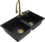 Granitinė virtuvinė plautuvė Mexen Tomas su mai&scaron;ytuvu ir sifonu, Juodas+Gold