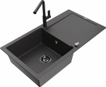 Granitinė virtuvinė plautuvė Mexen Leo su mai&scaron;ytuvu ir sifonu, Juodas granite+Juodas