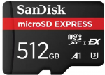 Atminties kortelė &bdquo;SanDisk Express Micro SD&ldquo; 512 GB, R 880 MB/s, W 650 MB/s, ilgalaikis įra&scaron;ymo greitis 210 MB/s, U3, C10