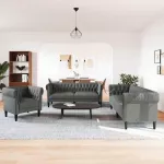 Svetainės sofa 3 vnt. Tamsiai pilka audinys