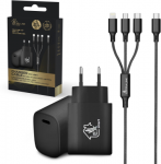 Kabelis 3 w 1 + kroviklis Extralink Smart Life SET03, 12 W, 120 cm / 20 W PD3.0 5 V/3 A 9 V/2,2 A 12 V 1,67 A (juoda)