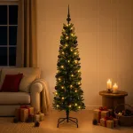 Dirbtinė siaura kalėdinė eglutė su žaisliuku 120 cm 150 LED