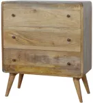 Artisan Furniture Lenkta mango medienos komoda, ąžuolo atspalvio