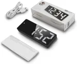 Tsv žadintuvas-laikrodis su veidrodiniu led ekranu, temperatūra, snaudimo funkcija, reguliuojamu ry&scaron;kumu, data, kalendoriumi, usb jungtimi ir naktine lempute