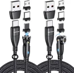 Vafoton 9 kontaktų Usb C magnetinis įkrovimo kabelis (2 m + 1 m), 360&deg; ir 180&deg; magnetinis įkrovimo kabelis Pd60w greitas įkrovimas, 6 viename Usb C/a į Type C magnetinis kabelis, skirtas Type C/micro Usb/products/galaxy S22/s23