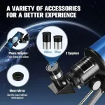 Teleskopai suaugusiems astronomijai, 70/300 refraktorinis teleskopas vaikams, su aliuminio trikoju, i&scaron;maniojo telefono adapteriu ir mėnulio filtru-1