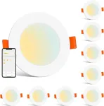 Changm Led įleidžiamas prožektorius 230 V i&scaron;manus Led lubų &scaron;viestuvas Alexa Bluetooth lubų prožektoriai plok&scaron;čias 8 W Ip44 3 colių &scaron;ilta balta į &scaron;alta balta 2700 K - 6000 K įleidžiamų prožektorių rinkinys i&scaron; 8