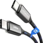 Kabeldirekt Usb C kabelis greitam įkrovimui, nedūžtančios metalinės jungtys + tvirtas nailono pynimas, Usb 2.0 - 1m (įkrauna 240w mobiliuosius telefonus/ne&scaron;iojamus kompiuterius, labai patvarus, veikia kaip įkrovimo/duomenų kabelis)
