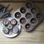 9 mini Bundt formelės, aliuminio, aukso spalvos