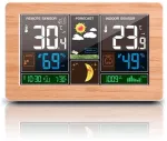 Vorrinc belaidė meteorologijos stotis su spalvotu ekranu, skaitmeninis termometras, higrometras, vidaus ir lauko kambario termometras, hidrometras drėgmei matuoti, dcf radijo bangų laikrodis, orų prognozė, mėnulio fazė