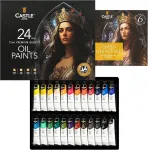 Castle Art Supplies aliejinių dažų rinkinys, patobulinta formulė, puikus rinkinys suaugusiems menininkams, pradedantiesiems ir pažengusiems, ry&scaron;ki glotnių aliejinių dažų įvairovė, 24 vnt.