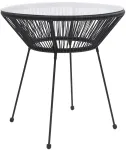 Sodo valgomojo stalas, juodas, 70x74cm, ratanas ir stiklas