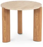 Mebel Elite Apvalus kavos staliukas, &Oslash; 60 cm, travertino ir ąžuolo spalvos