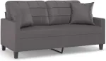 Fotelis Dvivietė sofa su pagalvėlėmis, pilka, 140cm, dirbtinė oda