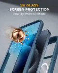Miracase 360&deg; dėklas, skirtas iphone 15 pro max (6,7 colio), magnetinis su įmontuotu stikliniu ekrano ir kameros apsauga, pilna apsauga, mobiliojo telefono dėklas, atsparus smūgiams, apsauginiai dangteliai, mėlynas
