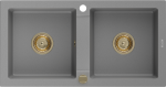 Granitinė virtuvinė plautuvė Mexen Mario su sifonu, Pilkas+Gold, 820 x 436 mm