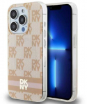 Apple iPhone 15 Pro DKNY dėklas IML Checkered Mono Pattern & Printed Stripes MagSafe (DKHMP15LHCPTSP) rožinės spalvos