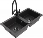 Granitinė virtuvinė plautuvė Mexen Mario su mai&scaron;ytuvu ir sifonu, Juodas granite+Juodas