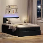 Osmanų lova su čiužiniu ir LED, juodas, 120x190cm, audinys