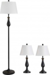 HOMCOM 3 lempų rinkinys vintažinis stalinis grindų &scaron;viestuvas metalas PS poliesteris medvilnė E27 stalinis &scaron;viestuvas &oslash;38x158cm grindų &scaron;viestuvas &oslash;30x62cm