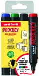 Uni-Ball Uni Prockey žymekliai 4 vnt. rinkinys apvaliais antgaliais (juoda, raudona, mėlyna, žalia) linija 1,8-2,2 mm - Vandens pagrindo ra&scaron;alas, Waterproff, Fadeproff, bekvapis ra&scaron;alas