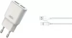 XO L92C kelioninis įkroviklis | 12 W | USB-C | su pridėtu USB-C&ndash;USB-C laidu | baltas