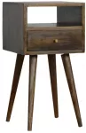 Artisan Furniture Kompakti&scaron;kas mango medienos naktinis staliukas su stalčiumi ir lentyna, pilkos apdailos
