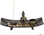 Sėdinčio budos statula, žvakės ir smilkalų laikiklis buda su zen sodo miniatiūriniu padėklu, japoni&scaron;kų smilkalų lazdelių laikiklis budos statula dekorui, atsipalaidavimui, meditacijai