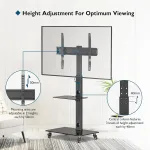 Laikiklis Bontec tv stovas su ratukais 30-70 colių plazminiams/lcd/led ekranams iki 40 kg, 6 auk&scaron;čio reguliavimo padėtys su 2 pakopų grūdinto stiklo lentynomis, max vesa 600 x 400 mm