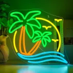 Horseneon neoninis ženklas su kokoso palmės atvaizdu, neoninis ženklas su kokoso palmės jūra, neoninis led su usb jungtimi, kokoso palmės &scaron;viesa, reklama miegamajam, vasaros paplūdimiui, alaus bistro klubui